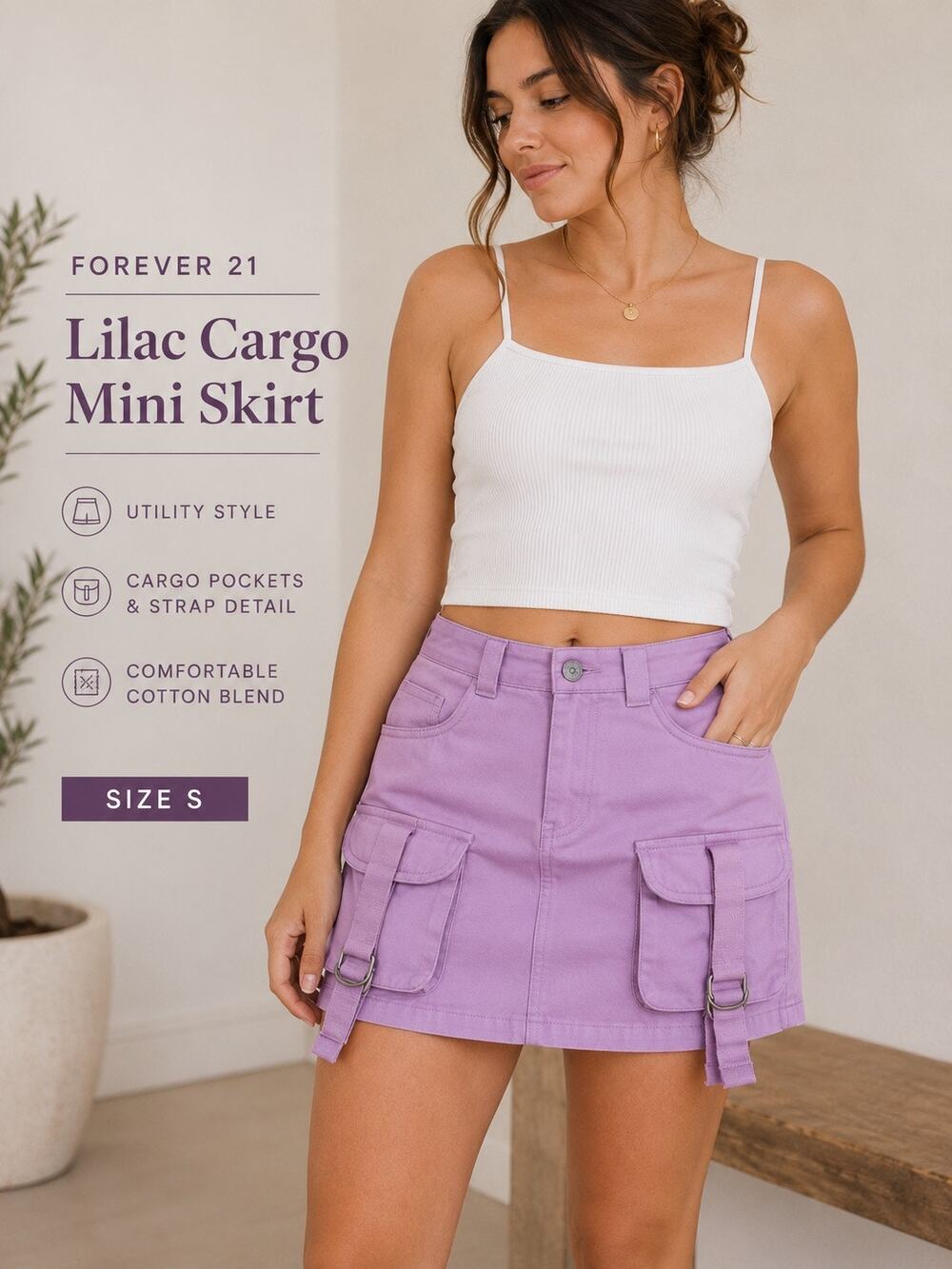 Forever 21 Lilac Cargo Utility Mini Skirt NWT Small